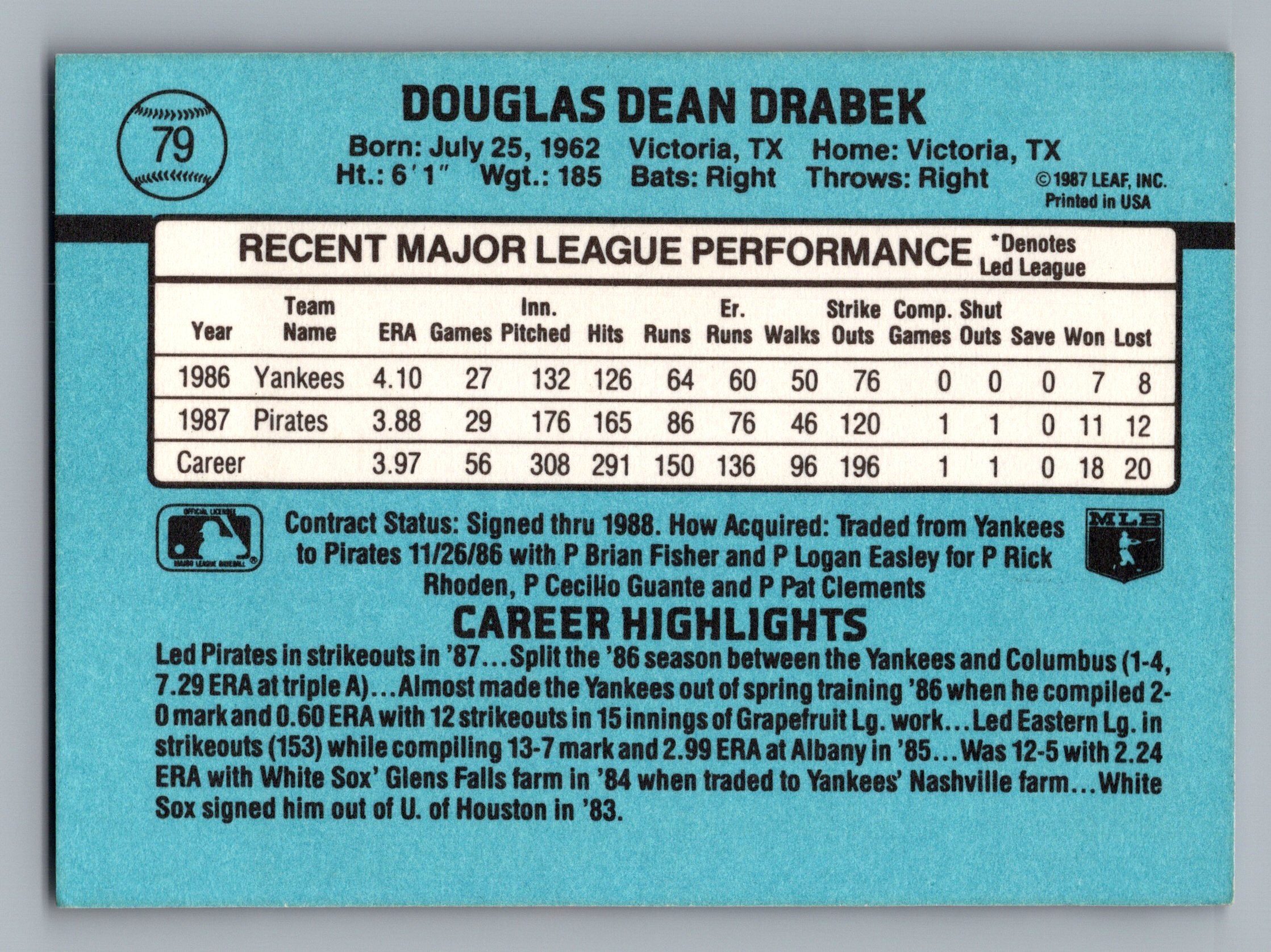 1988 Donruss #79 Doug Drabek