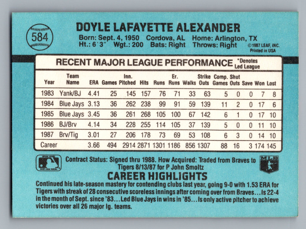 1988 Donruss #584 Doyle Alexander