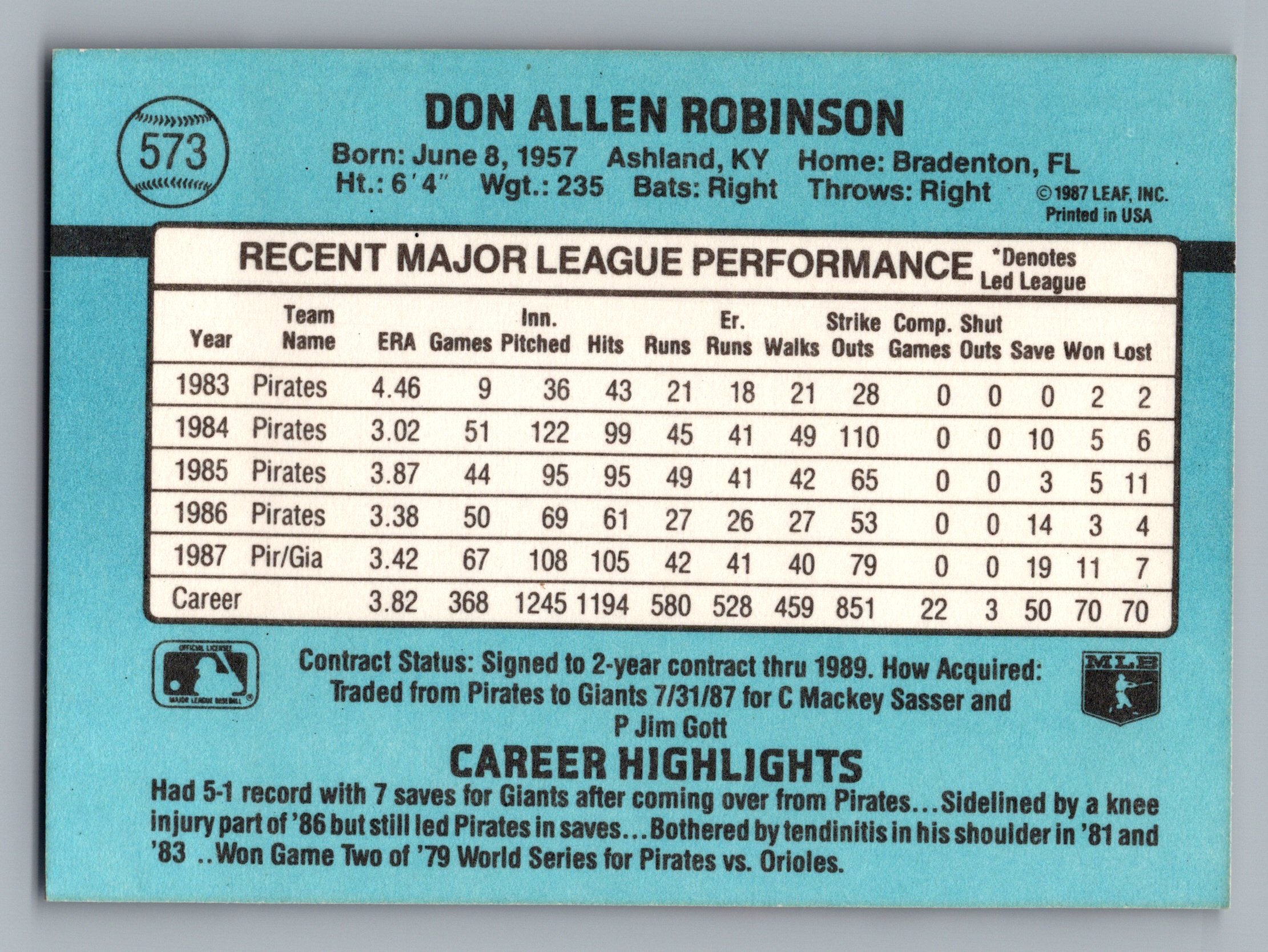 1988 Donruss #573 Don Robinson