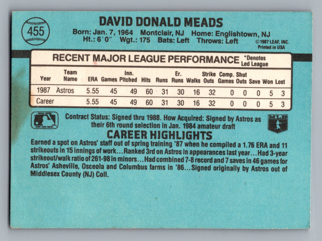 1988 Donruss #455 Dave Meads