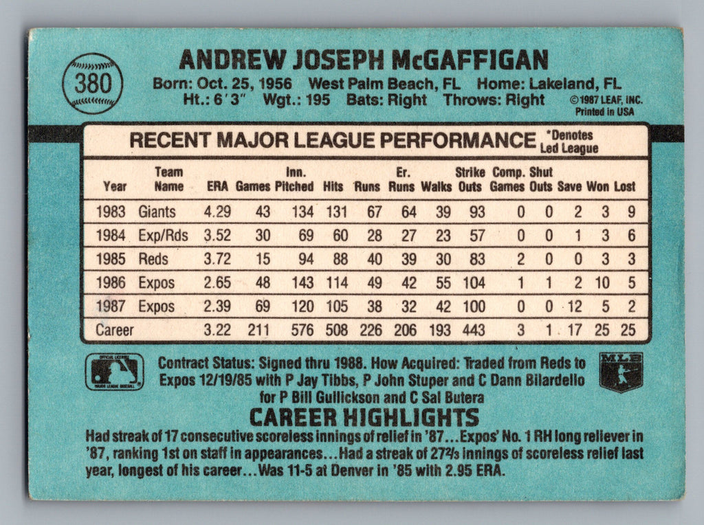 1988 Donruss #380 Andy McGaffigan