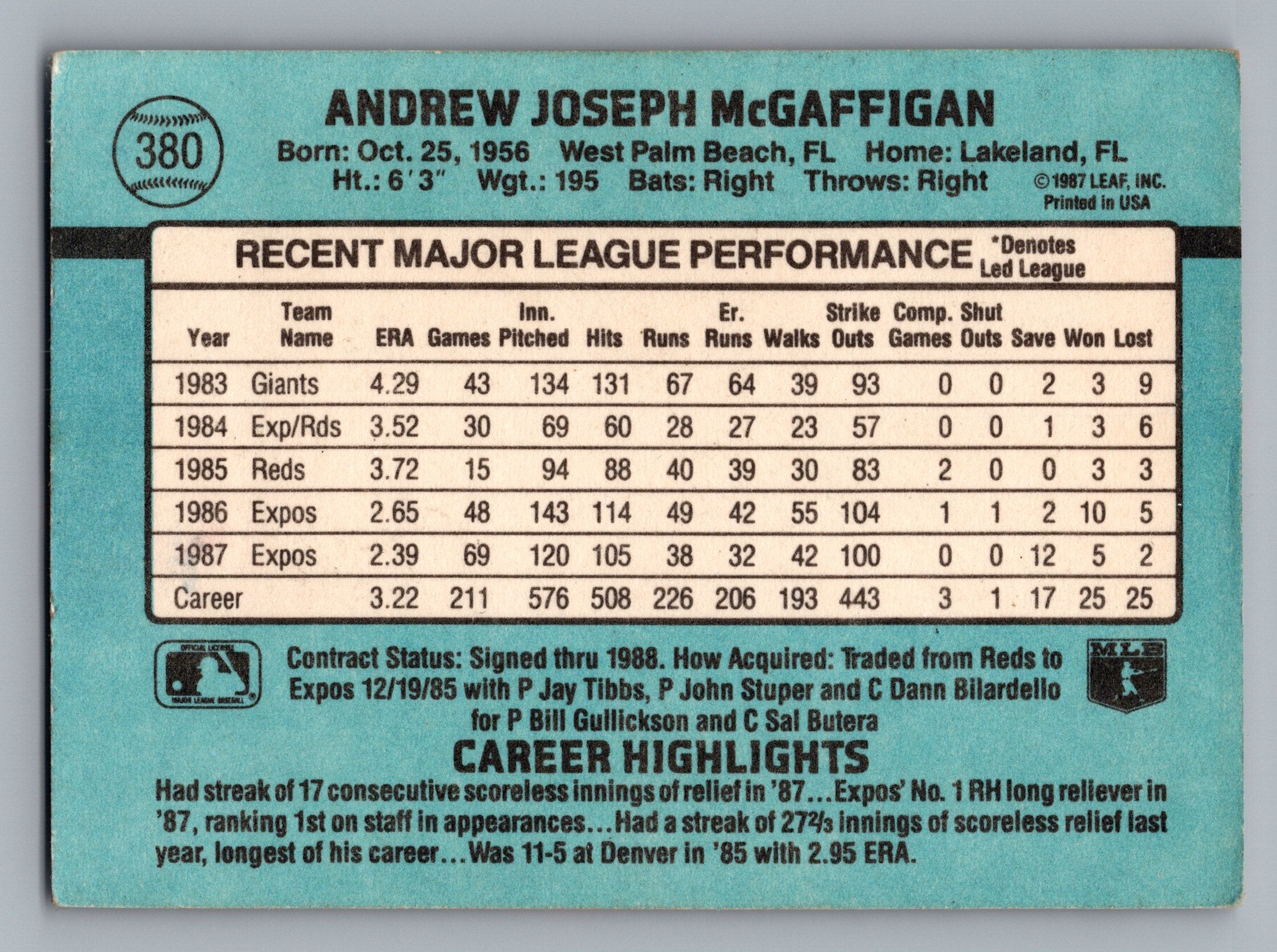 1988 Donruss #380 Andy McGaffigan