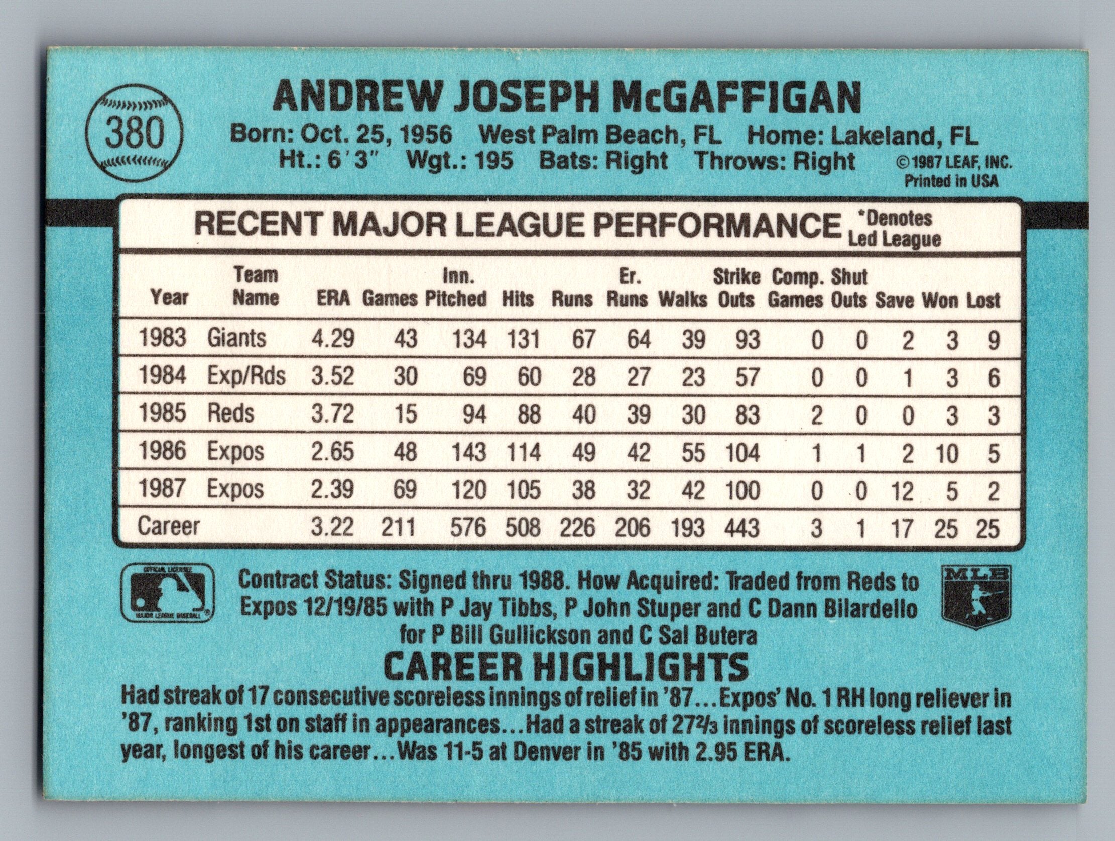 1988 Donruss #380 Andy McGaffigan