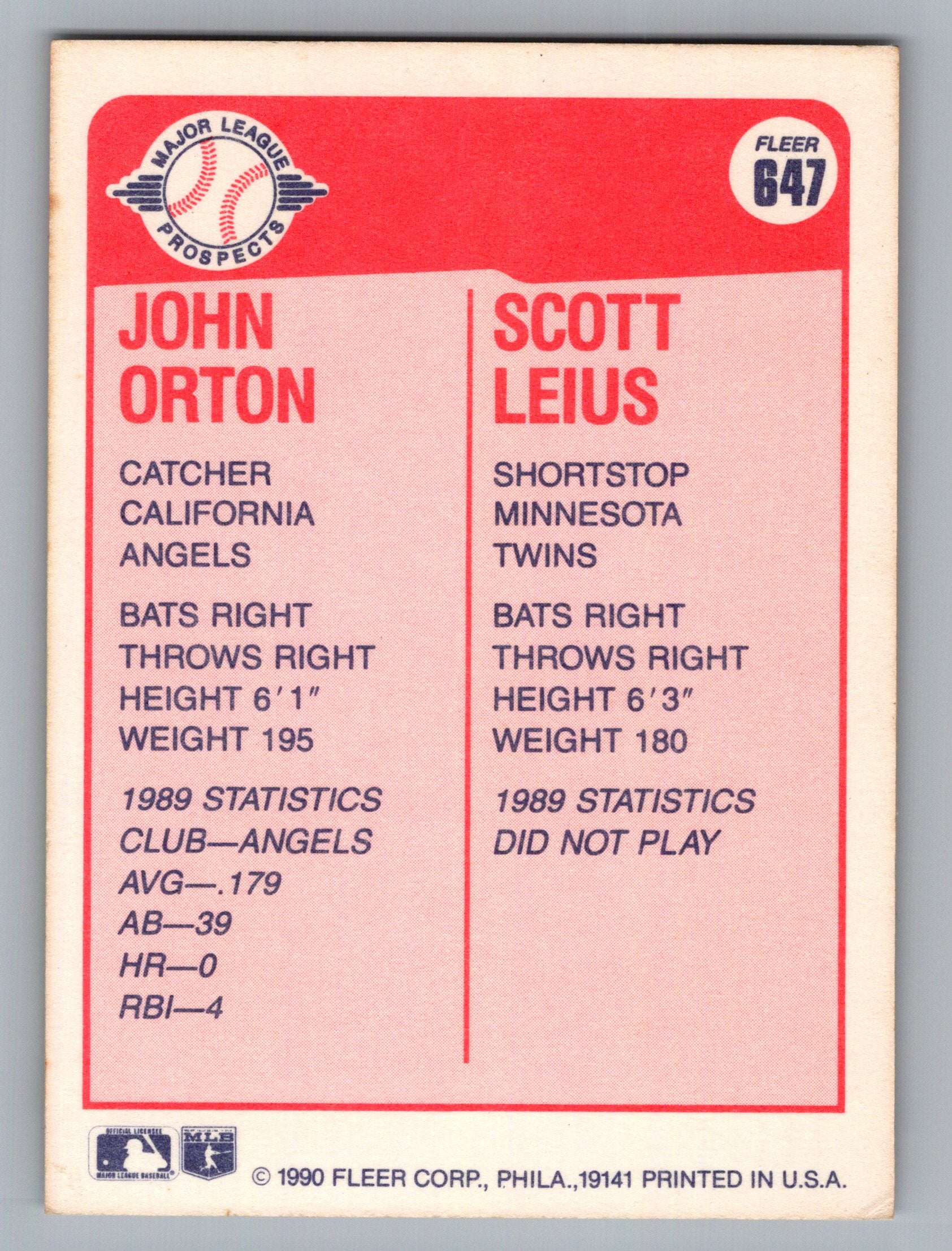 1990 Fleer #647 John Orton / Scott Leius