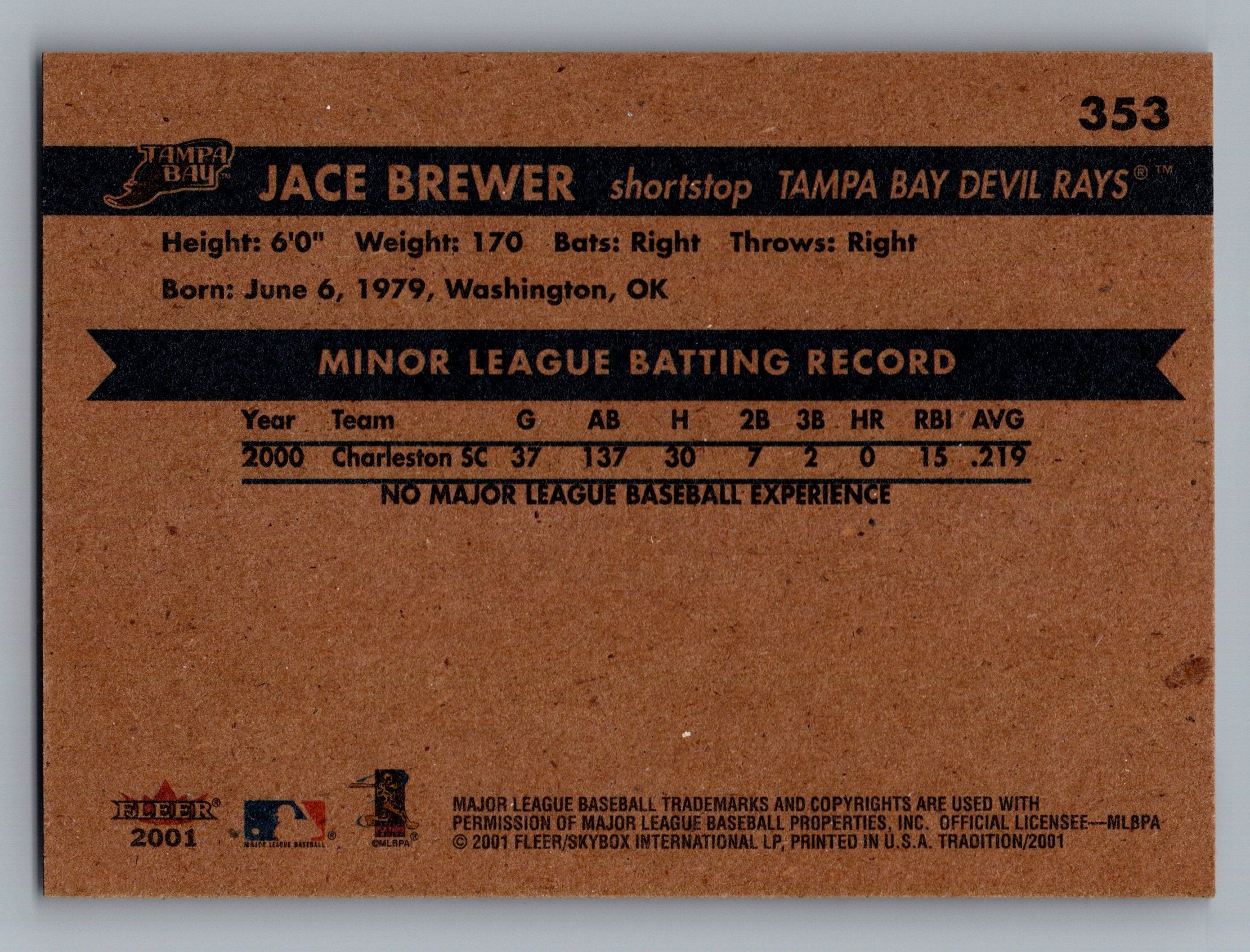 2001 Fleer Tradition #353 Jace Brewer