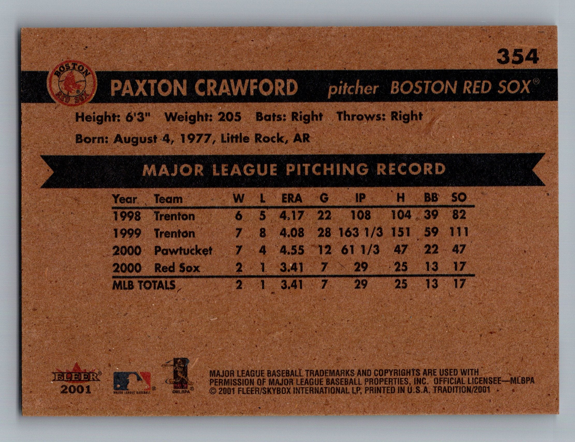 2001 Fleer Tradition #354 Paxton Crawford