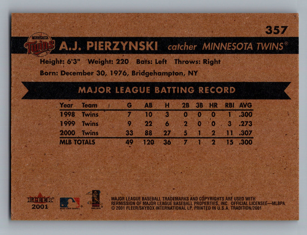 2001 Fleer Tradition #357 A.J. Pierzynski