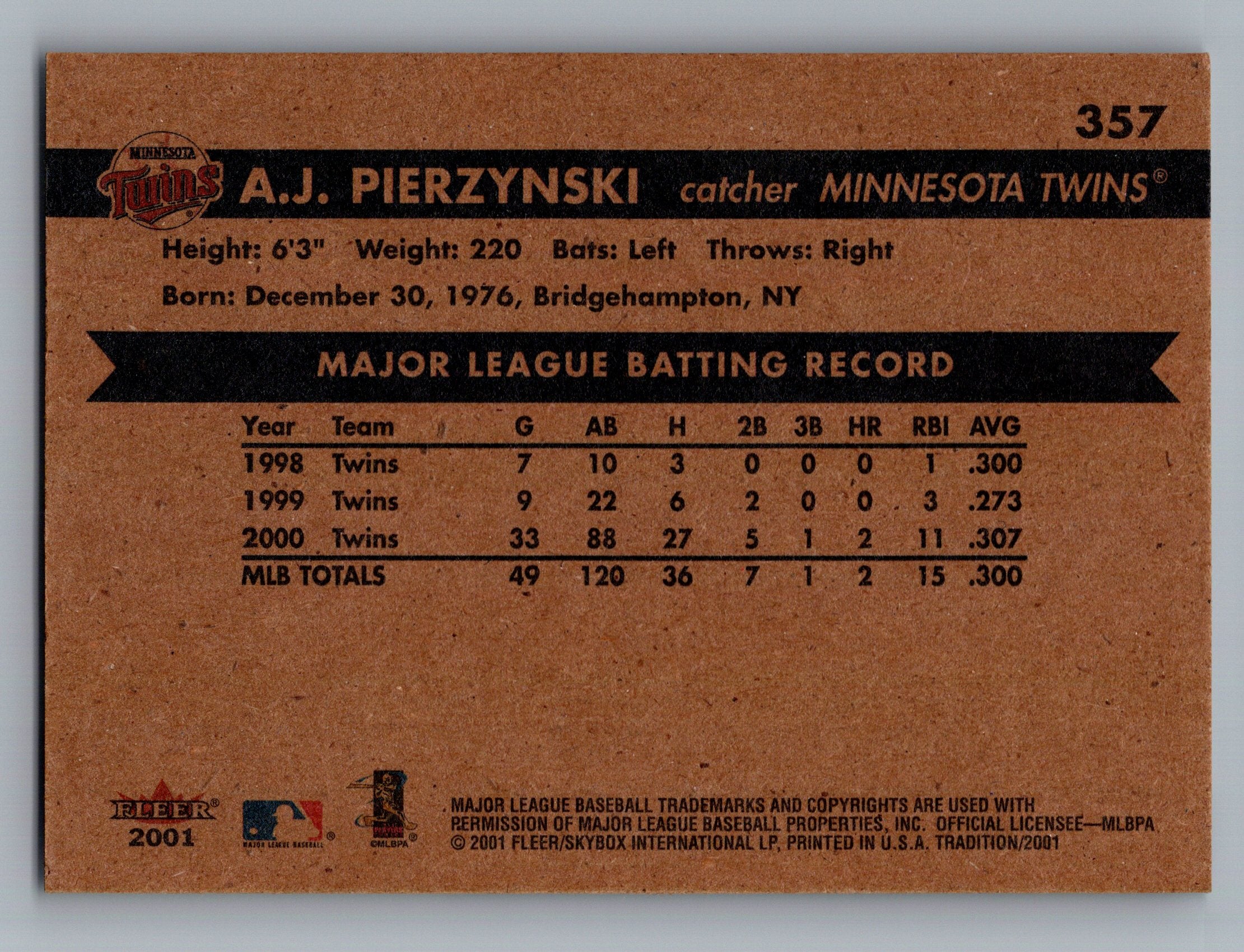 2001 Fleer Tradition #357 A.J. Pierzynski