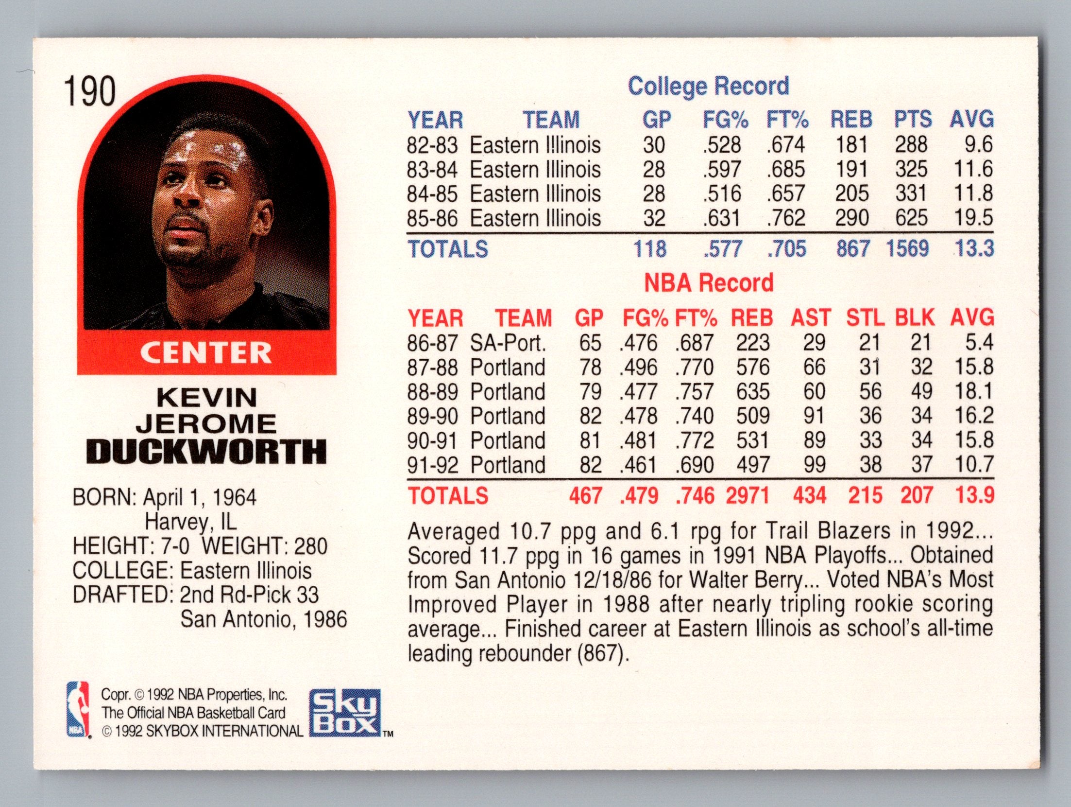 1992-93 Hoops #190 Kevin Duckworth