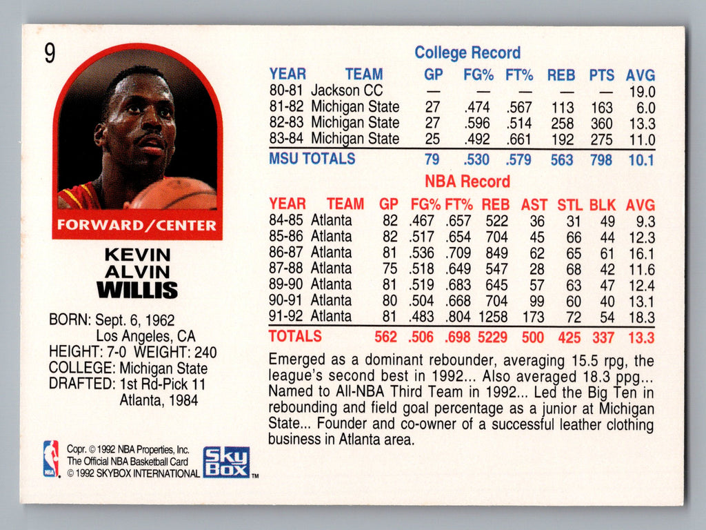 1992-93 Hoops #9 Kevin Willis