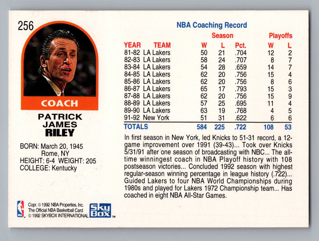 1992-93 Hoops #256 Pat Riley