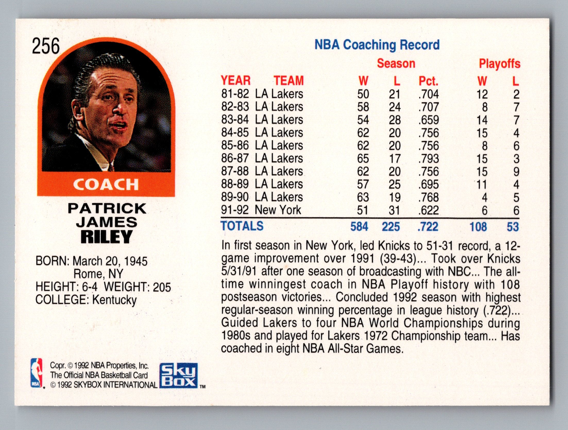 1992-93 Hoops #256 Pat Riley