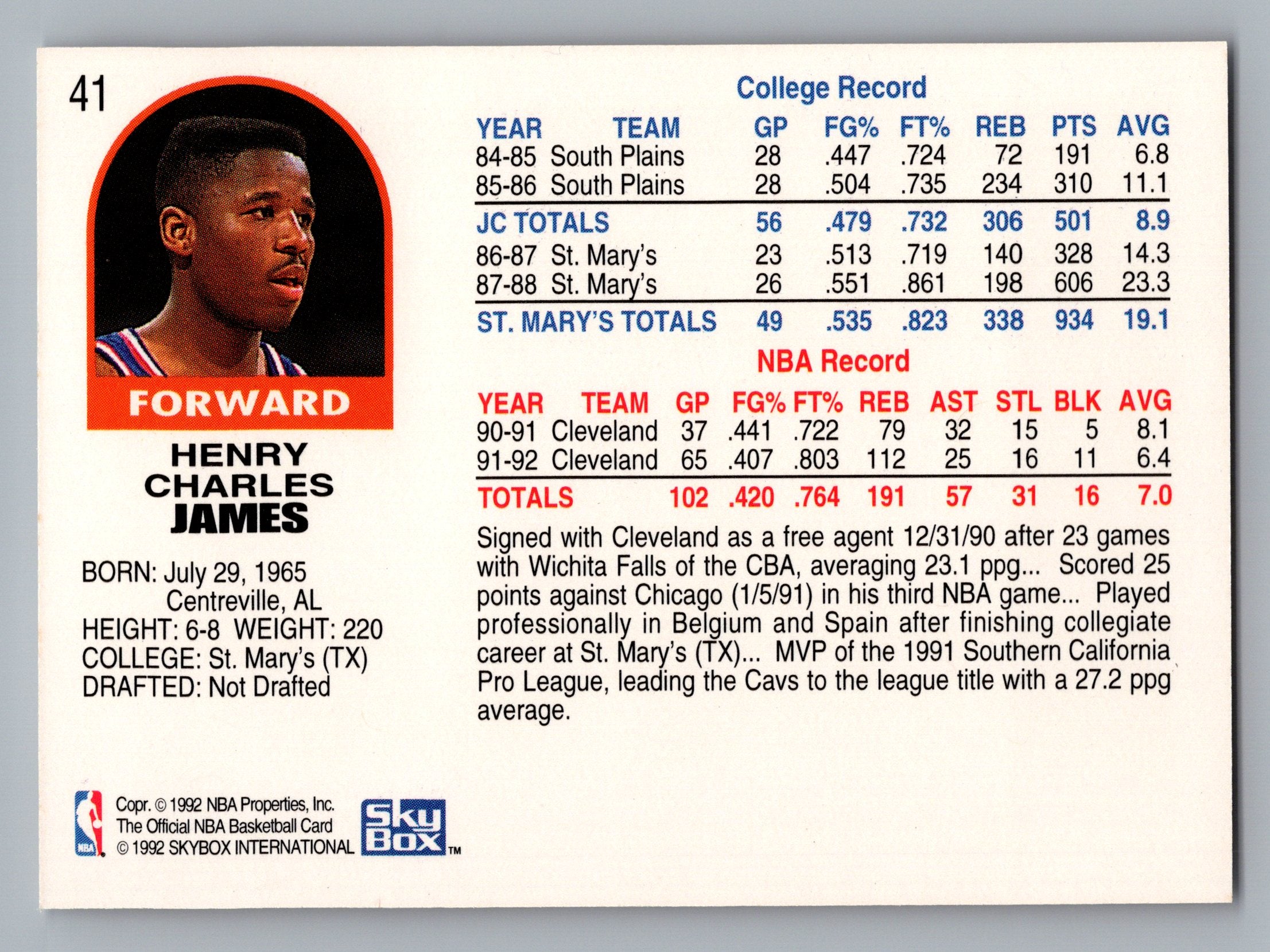 1992-93 Hoops #41 Henry James