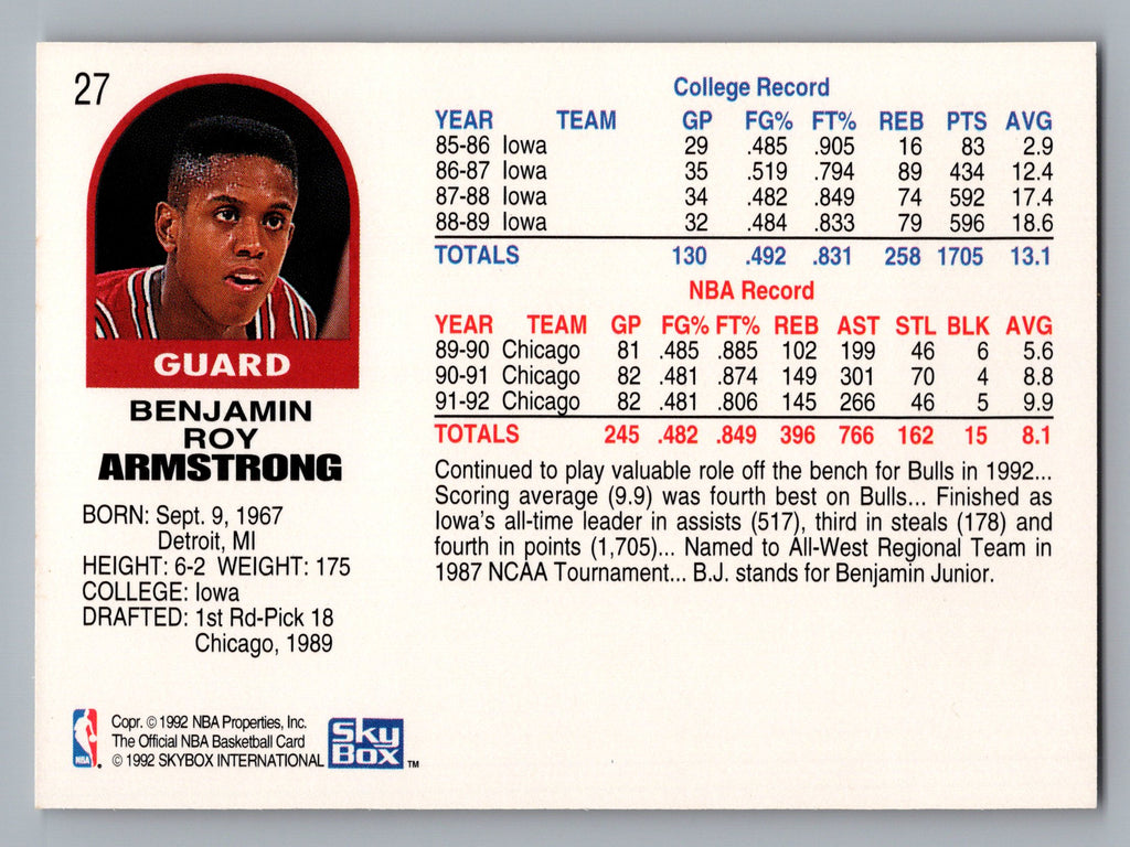 1992-93 Hoops #27 B.J. Armstrong