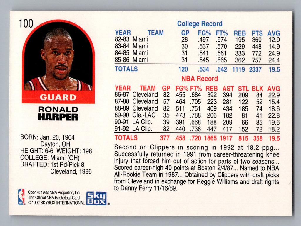 1992-93 Hoops #100 Ron Harper
