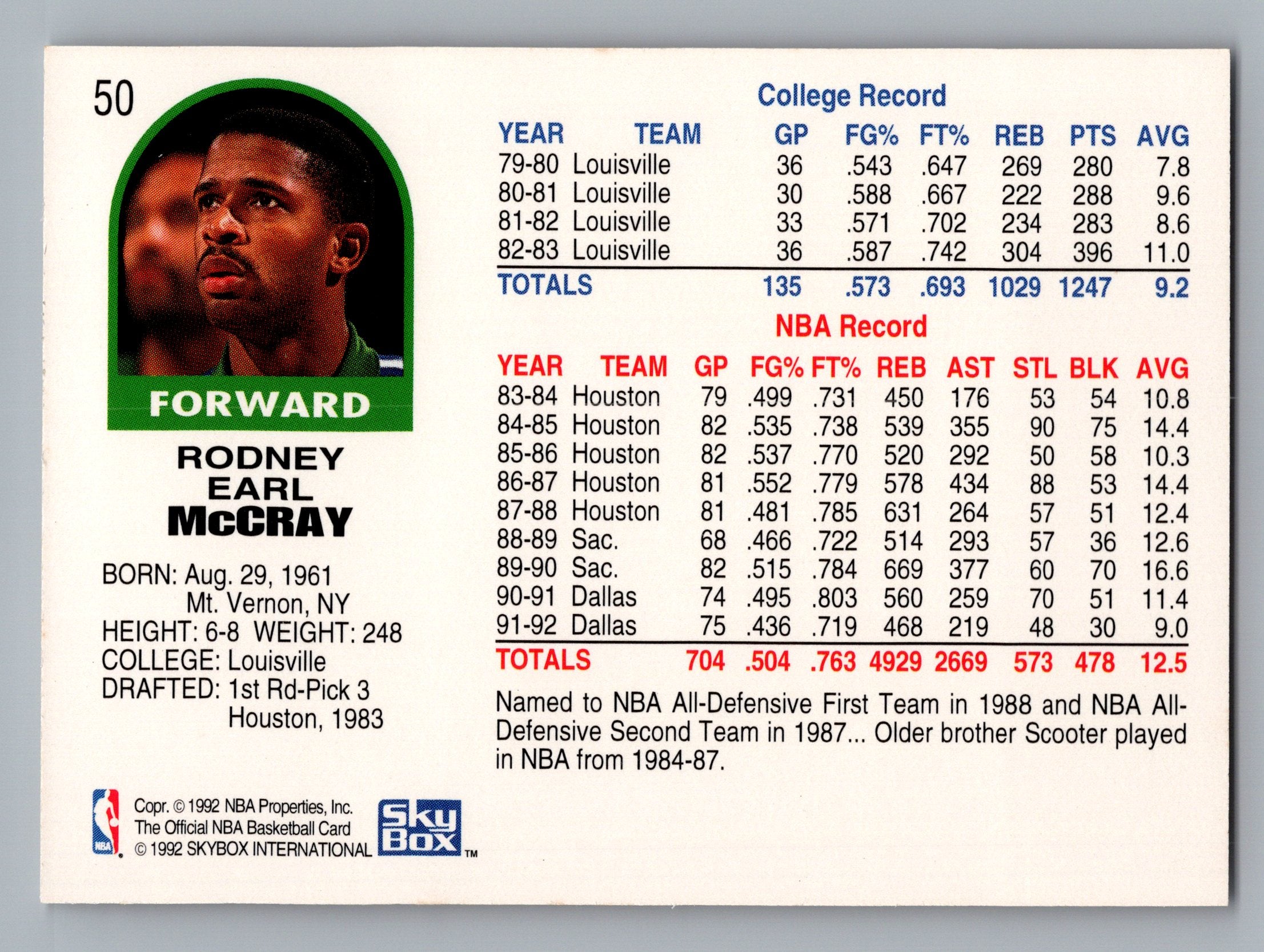 1992-93 Hoops #50 Rodney McCray