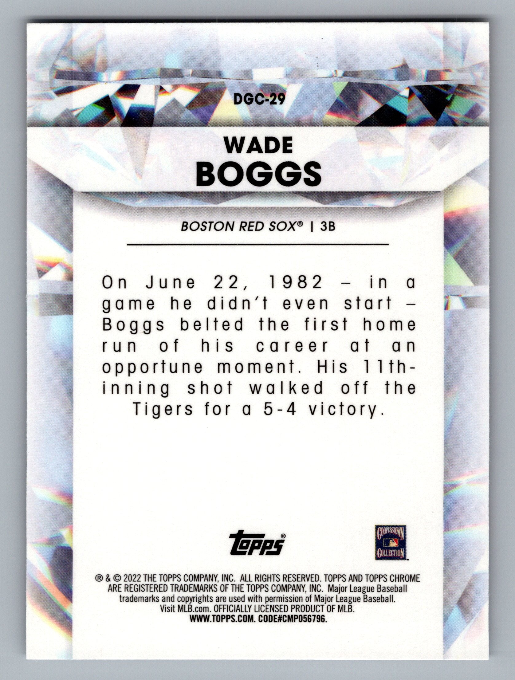 2022 Topps Chrome Update #DGC-29 Wade Boggs Diamond Greats Die Cuts