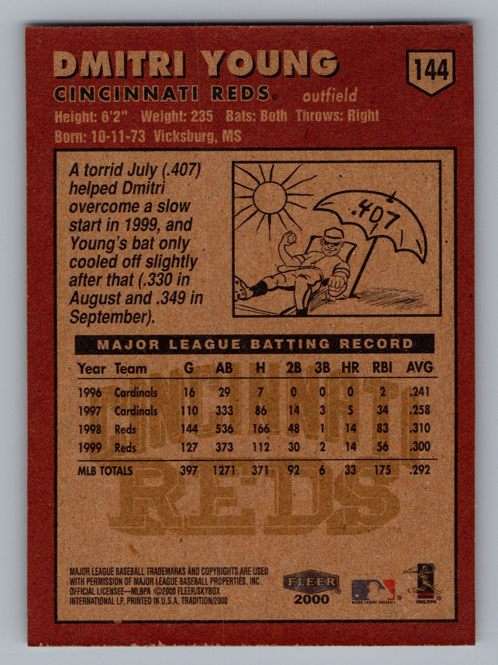2000 Fleer Tradition #144 Dmitri Young