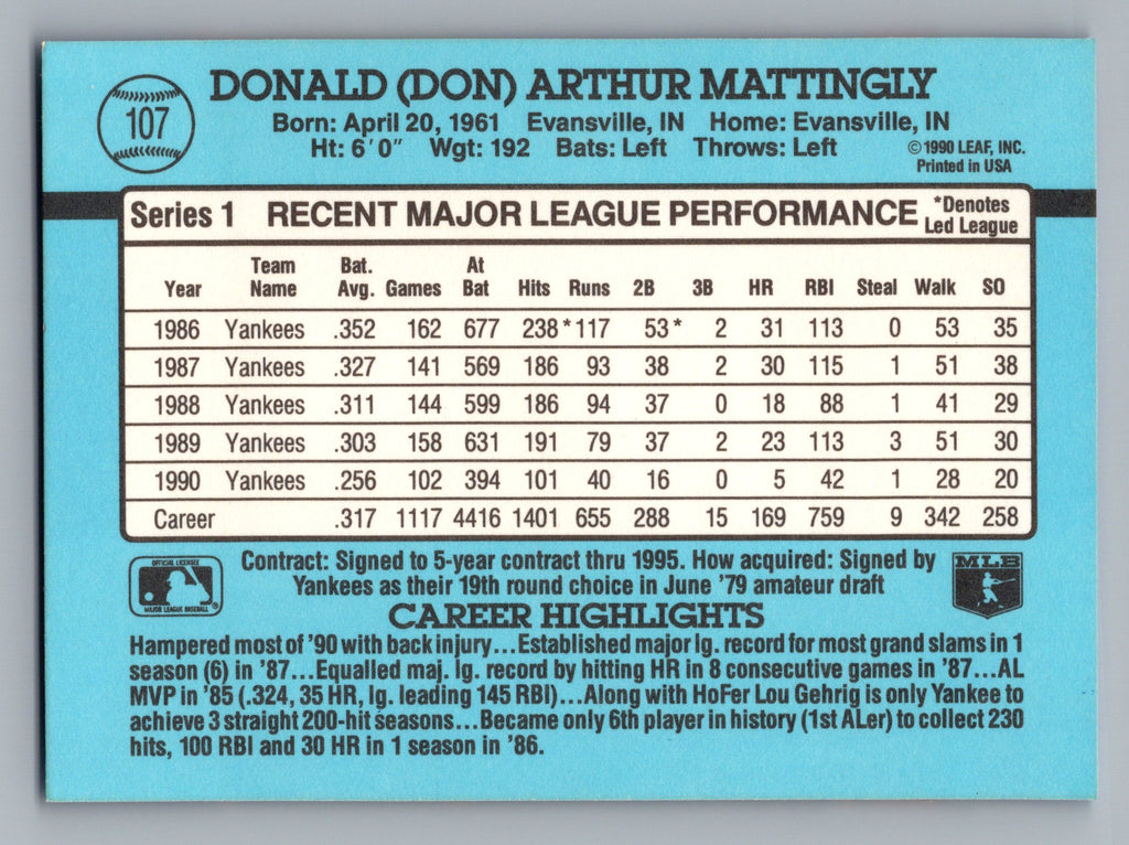1991 Donruss #107 Don Mattingly