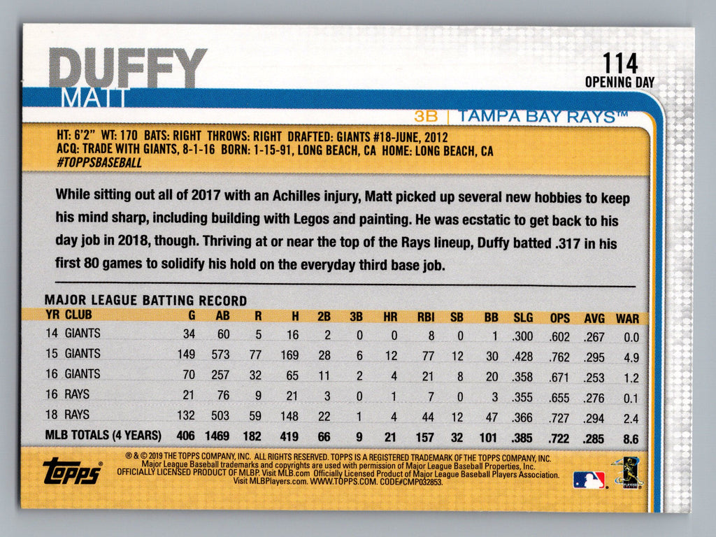 2019 Topps Opening Day #114 Matt Duffy