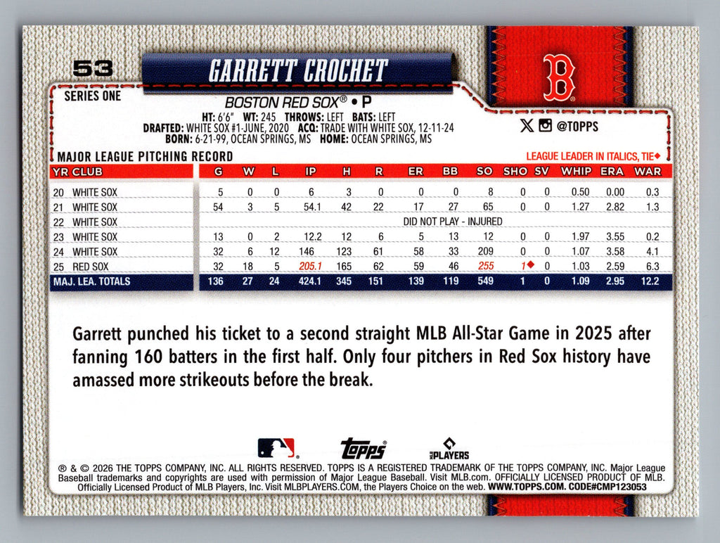 2026 Topps #53 Garrett Crochet