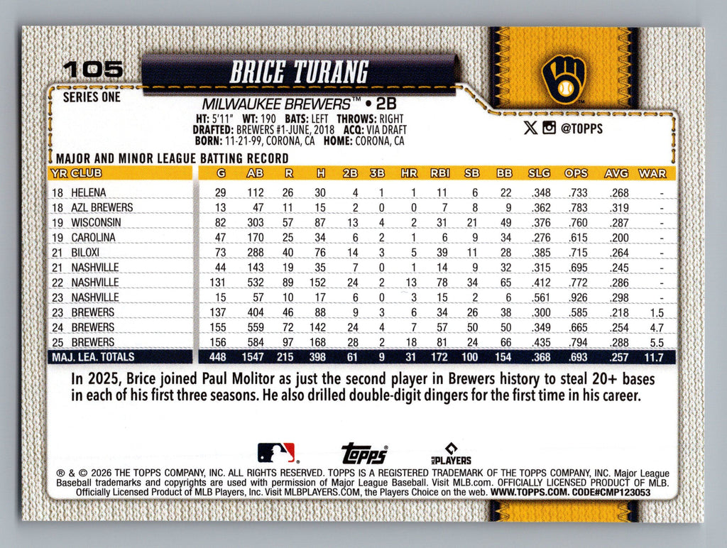 2026 Topps #105 Brice Turang
