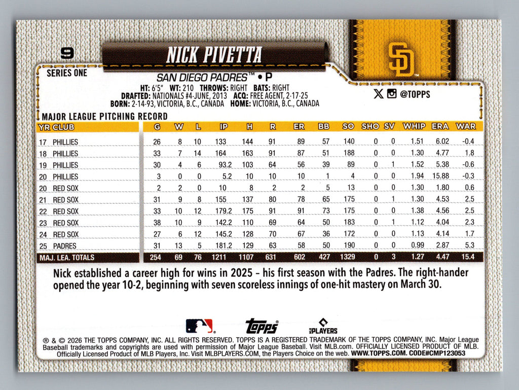2026 Topps #9 Nick Pivetta