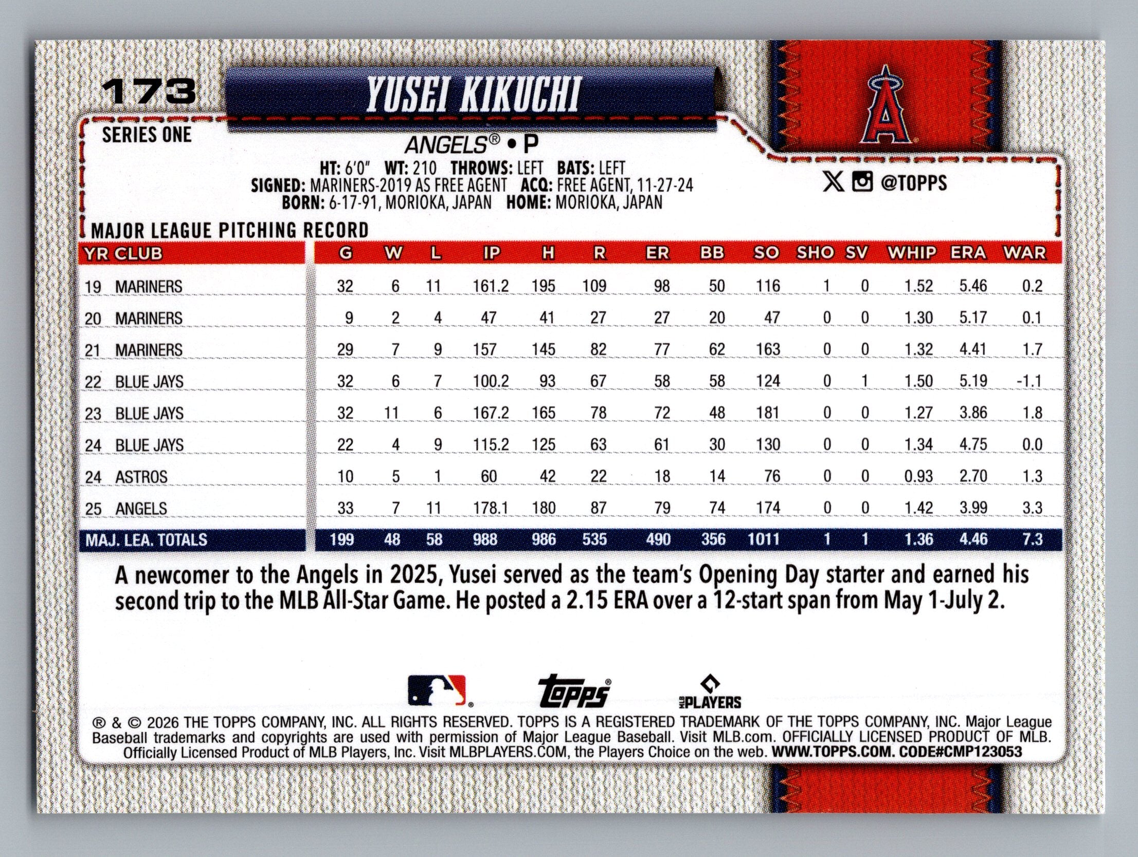 2026 Topps #173 Yusei Kikuchi