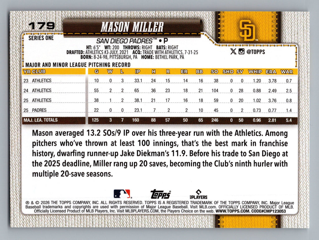 2026 Topps #179 Mason Miller