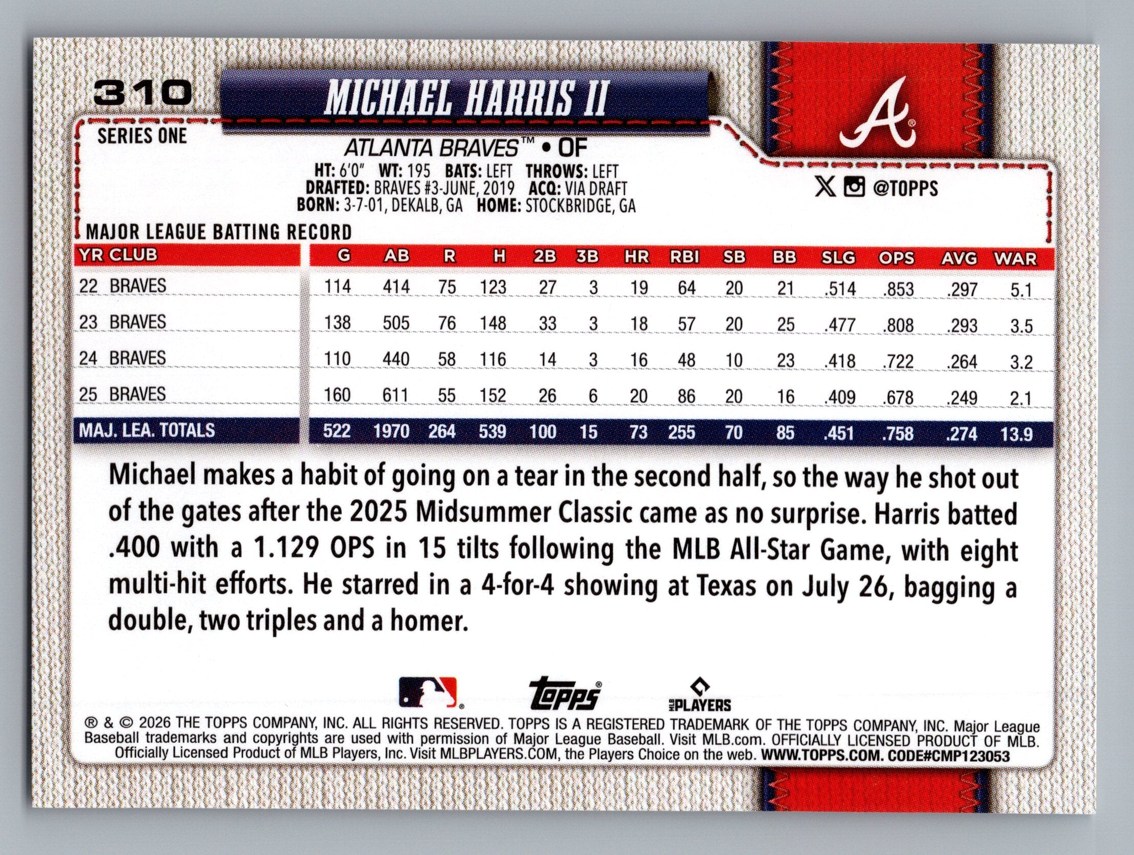 2026 Topps #310 Michael Harris II