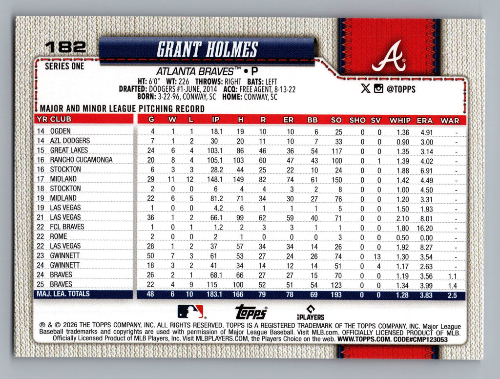 2026 Topps #182 Grant Holmes