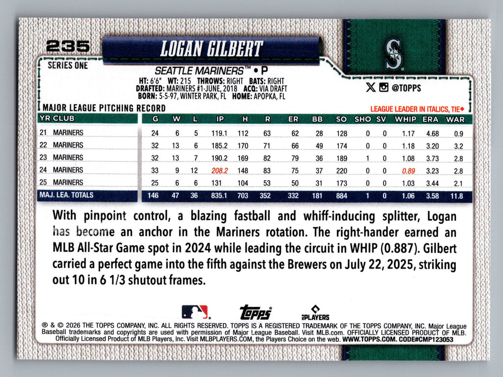2026 Topps #235 Logan Gilbert