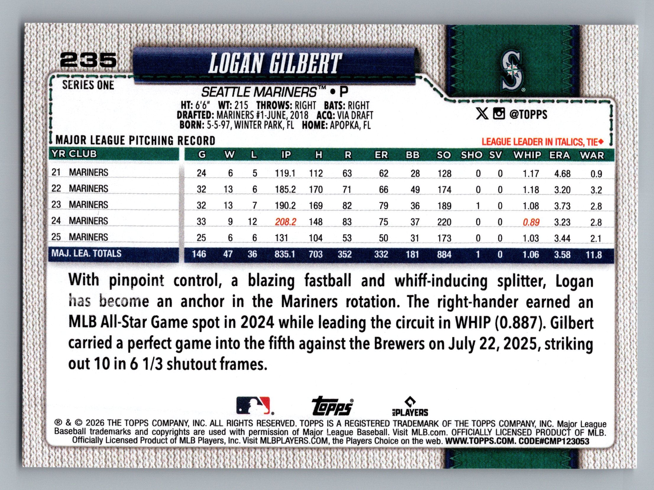 2026 Topps #235 Logan Gilbert