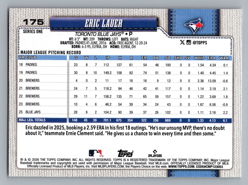 2026 Topps #175 Eric Lauer