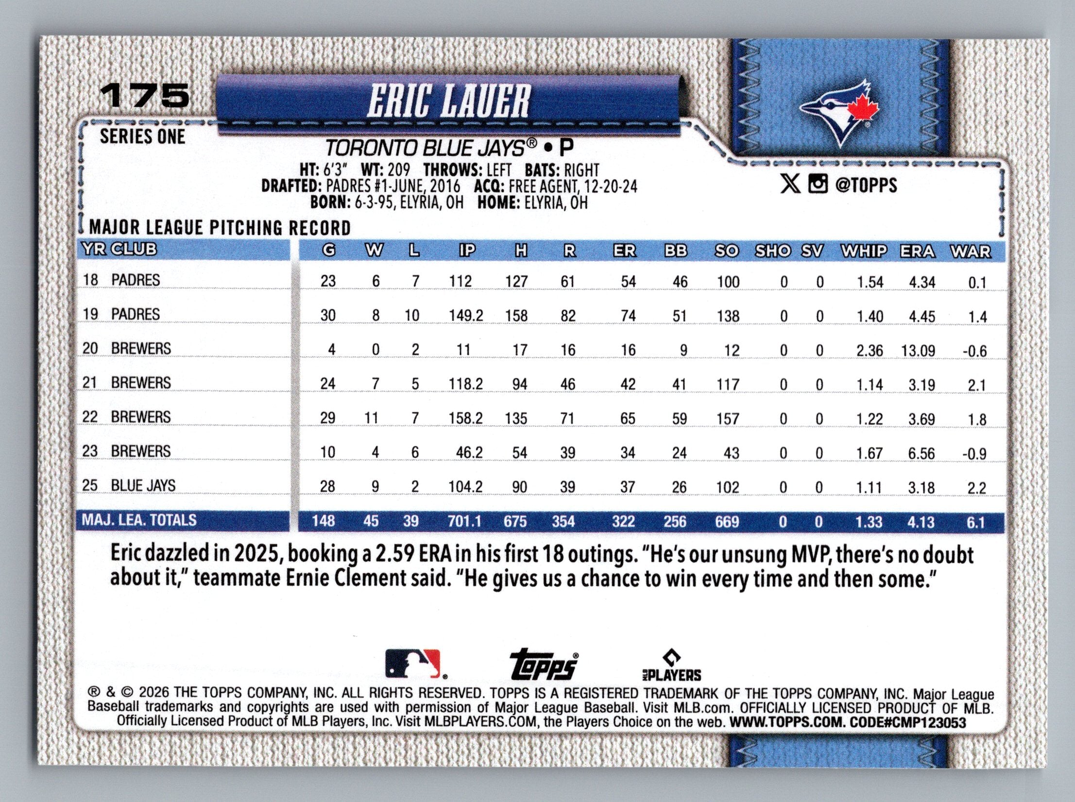 2026 Topps #175 Eric Lauer