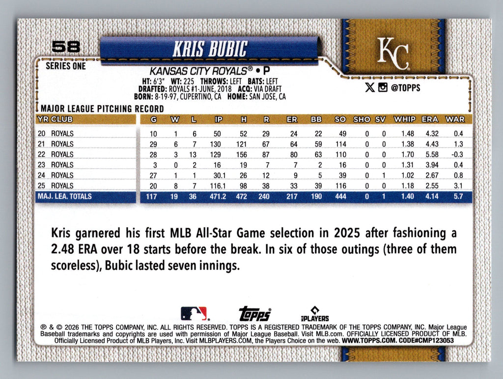 2026 Topps #58 Kris Bubic
