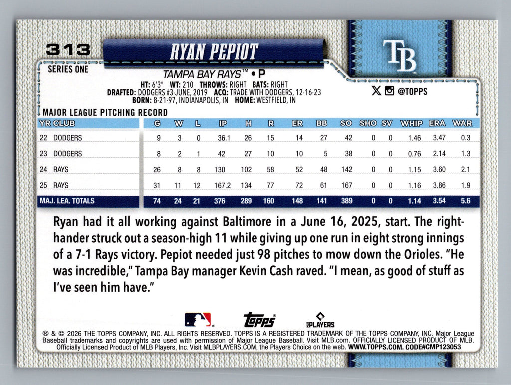 2026 Topps #313 Ryan Pepiot