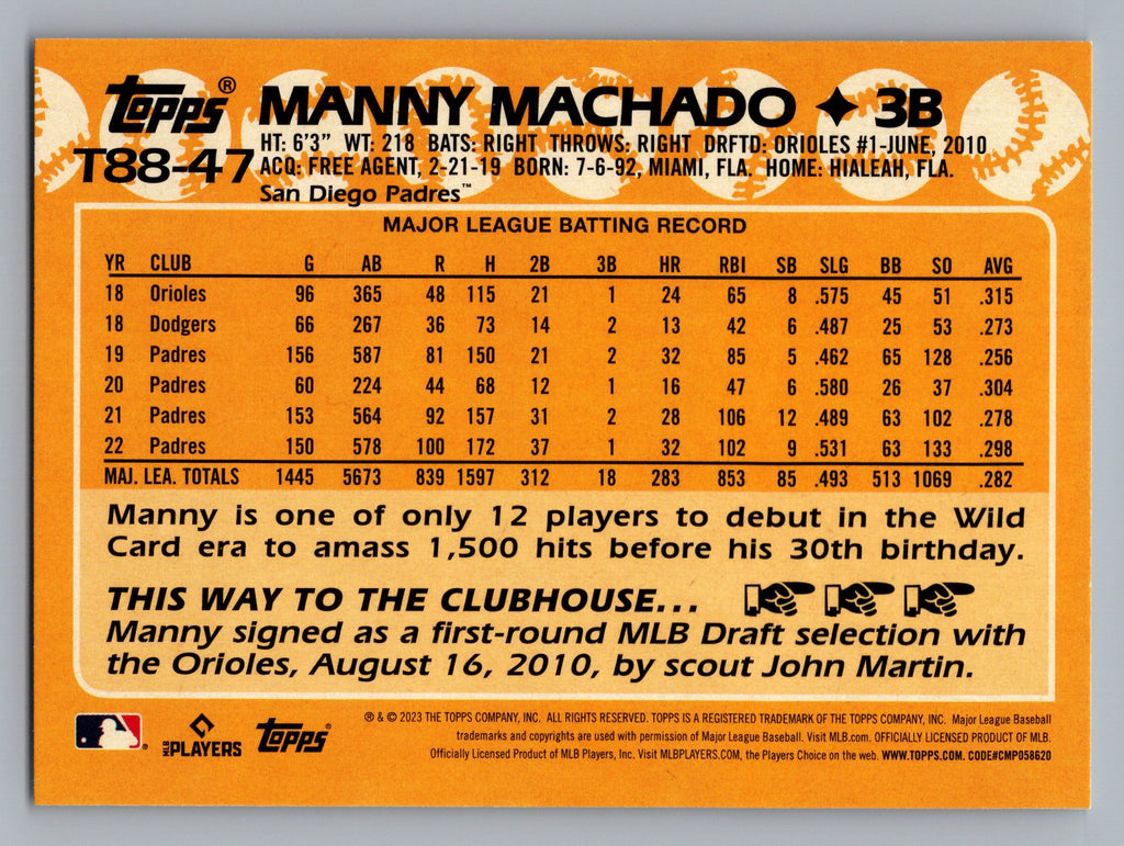 2023 Topps #T88-47 Manny Machado 1988 Topps Baseball 35th Anniversary