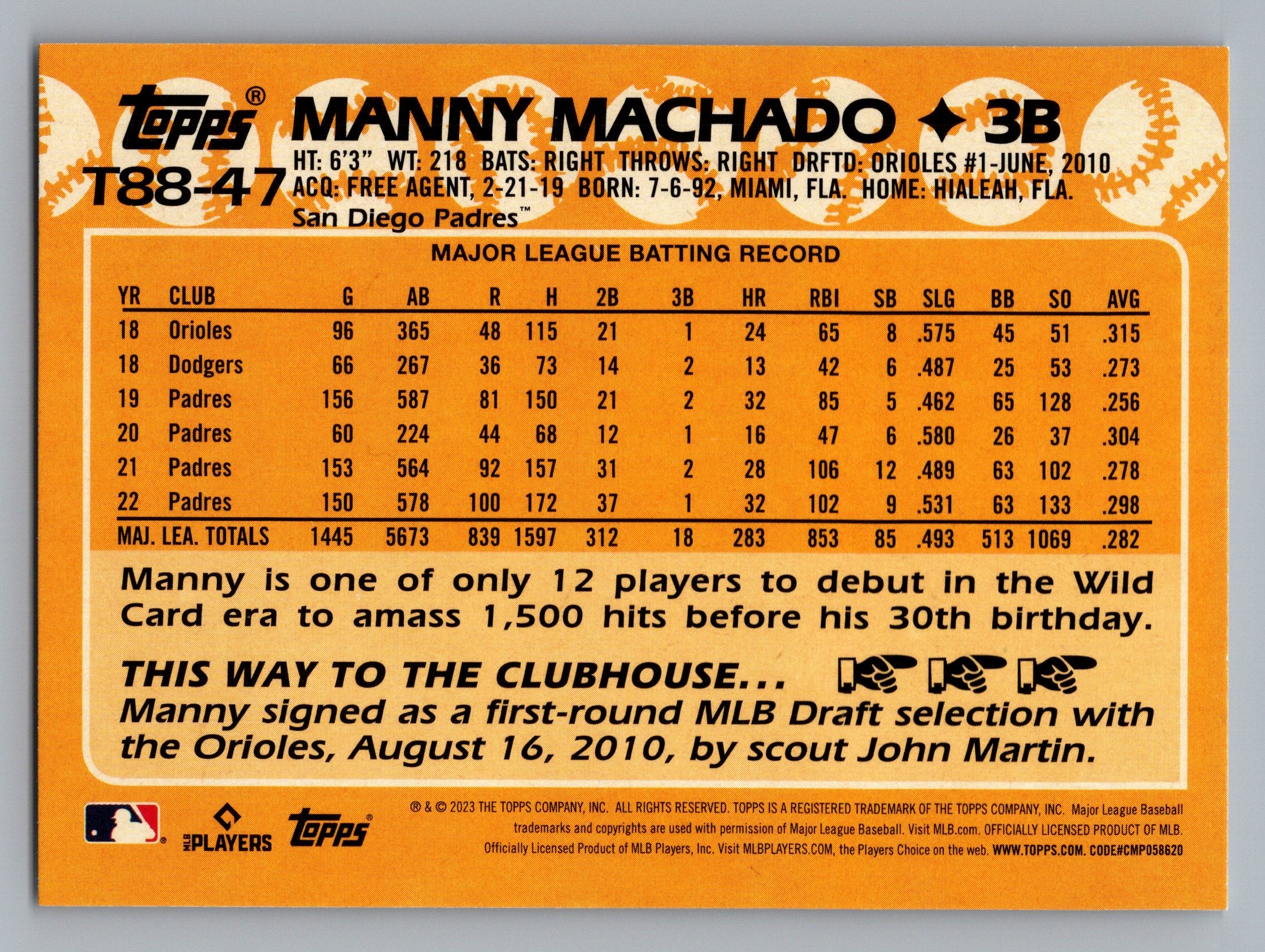 2023 Topps #T88-47 Manny Machado 1988 Topps Baseball 35th Anniversary