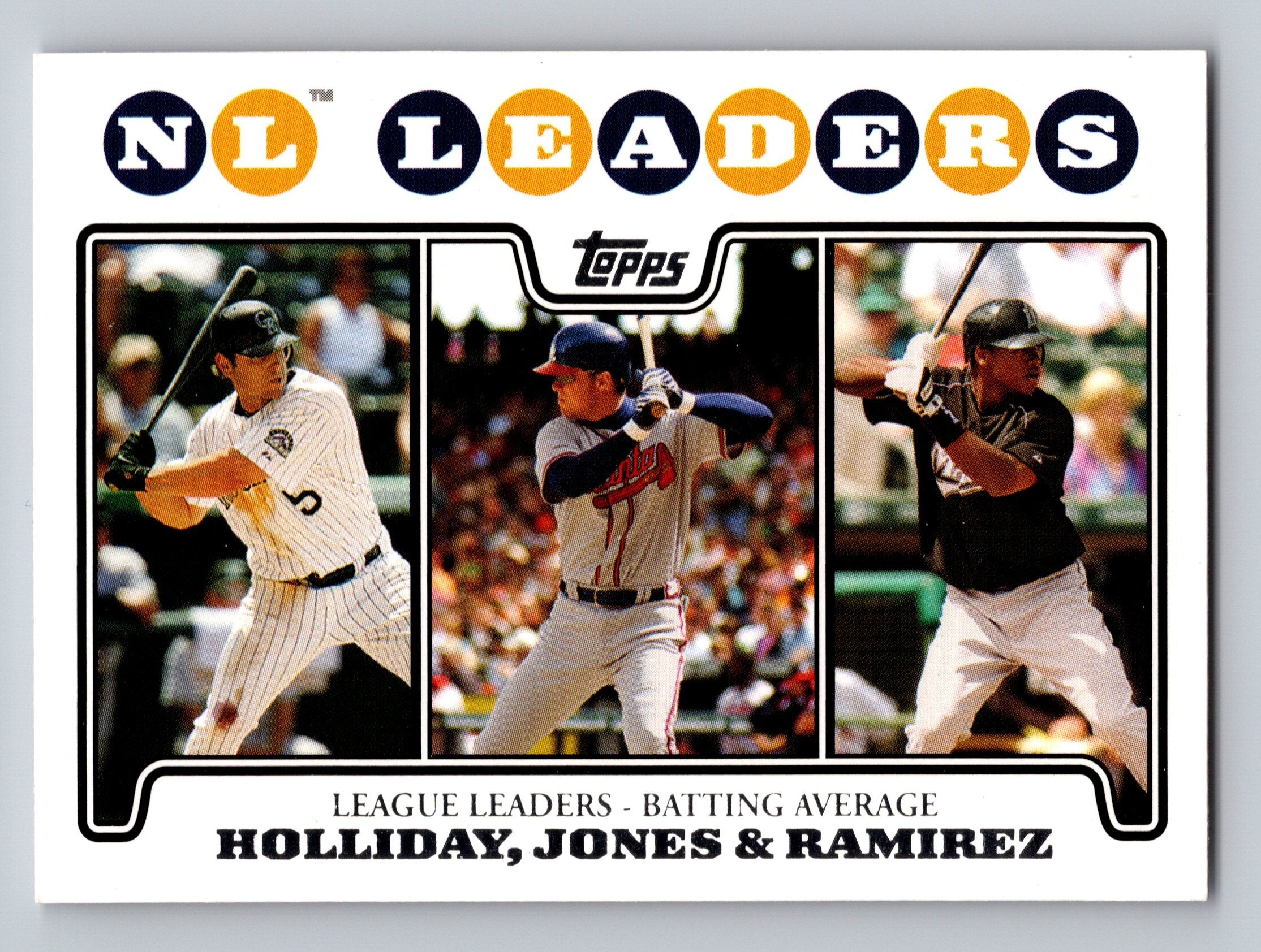 2008 Topps #326 NL Leaders: Batting Average (Holliday / Jones / Ramirez)