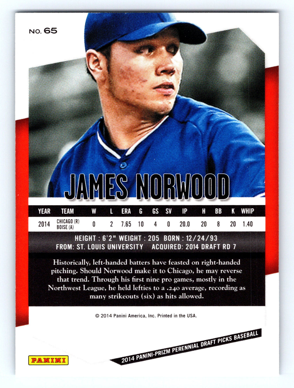 2014 Panini Prizm Perennial Draft Picks #65 James Norwood