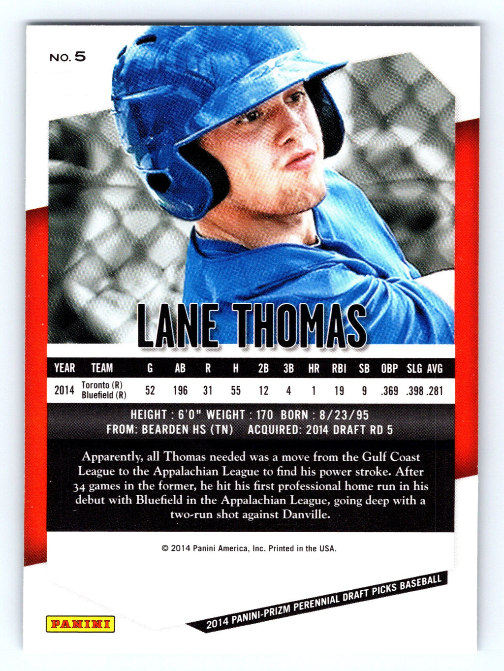 2014 Panini Prizm Perennial Draft Picks #5 Lane Thomas
