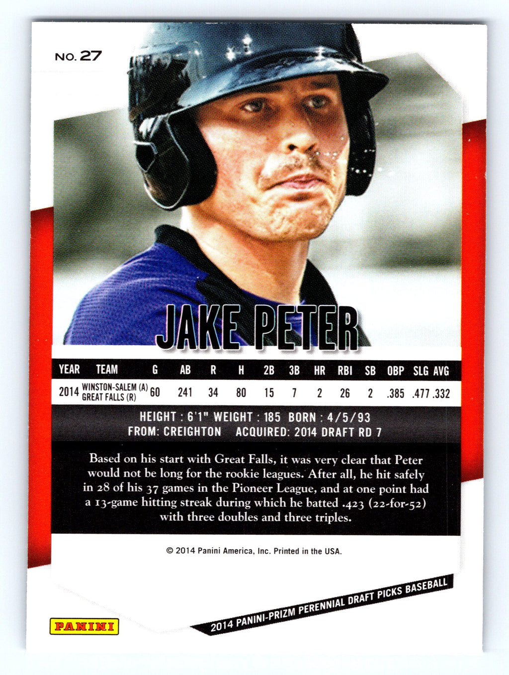 2014 Panini Prizm Perennial Draft Picks #27 Jake Peter