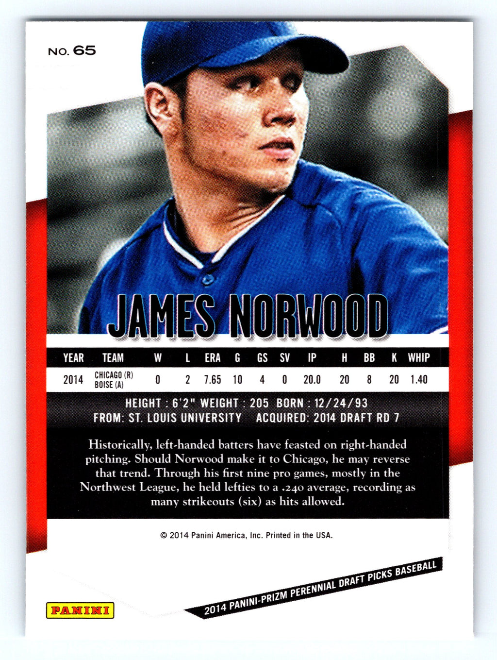 2014 Panini Prizm Perennial Draft Picks #65 James Norwood
