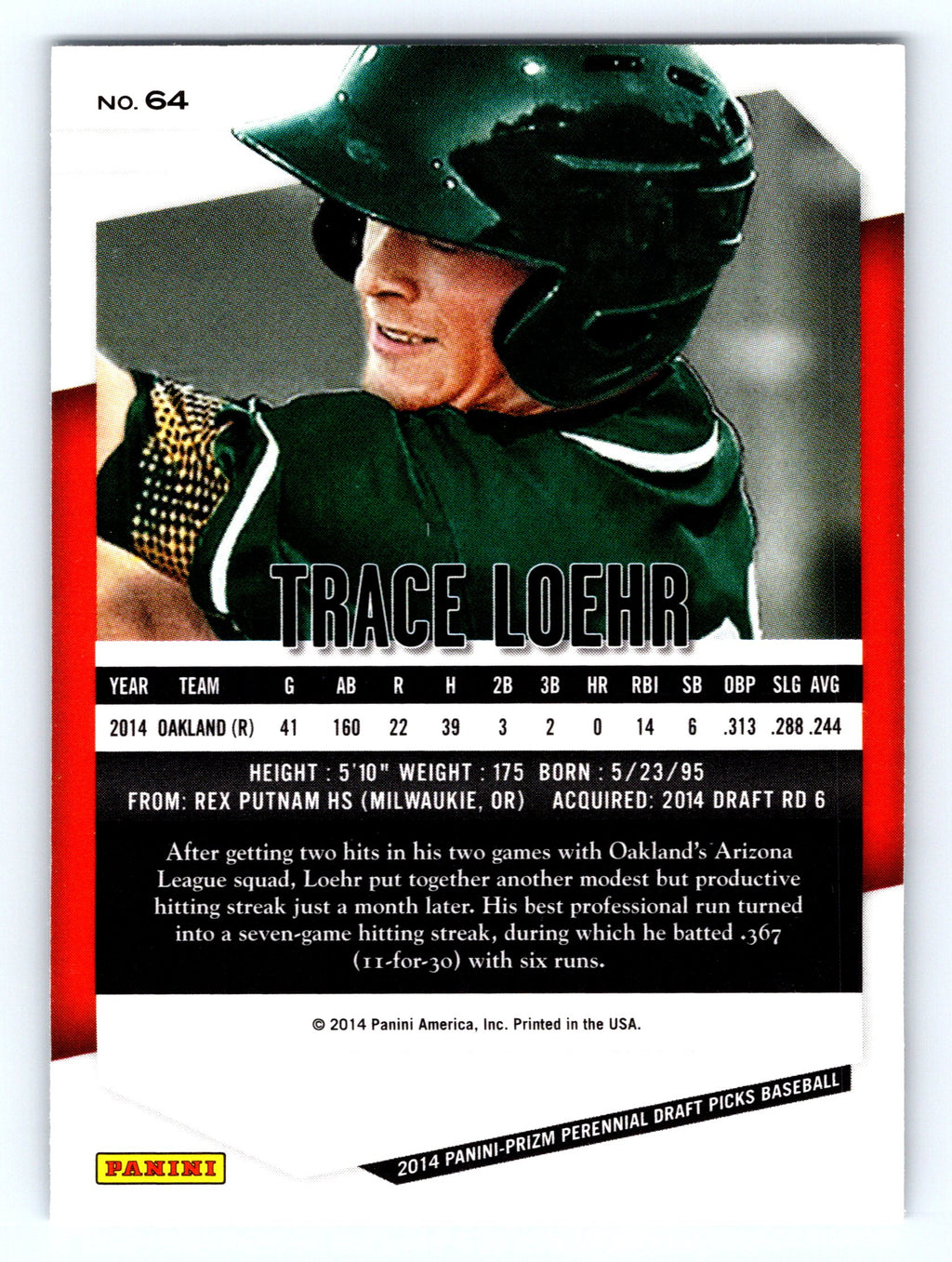 2014 Panini Prizm Perennial Draft Picks #64 Trace Loehr