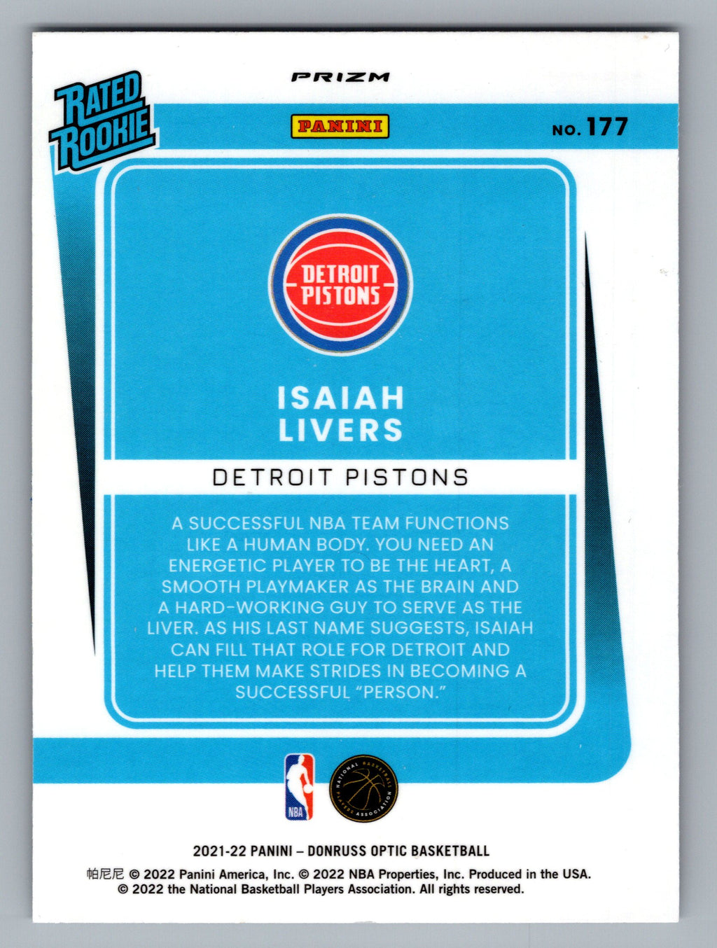 2021-22 Donruss Optic #177 Isaiah Livers Holo