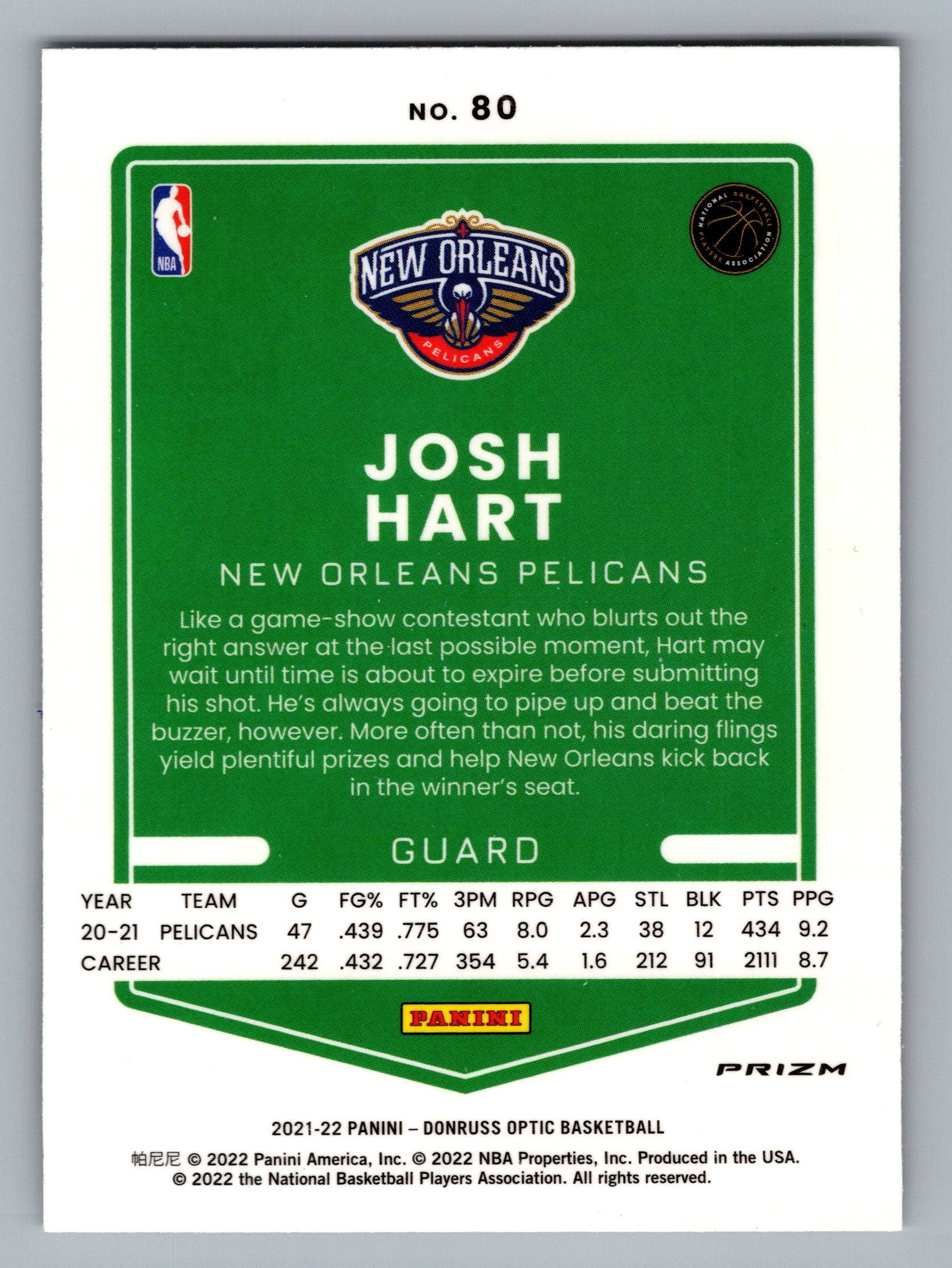 2021-22 Donruss Optic #80 Josh Hart Holo