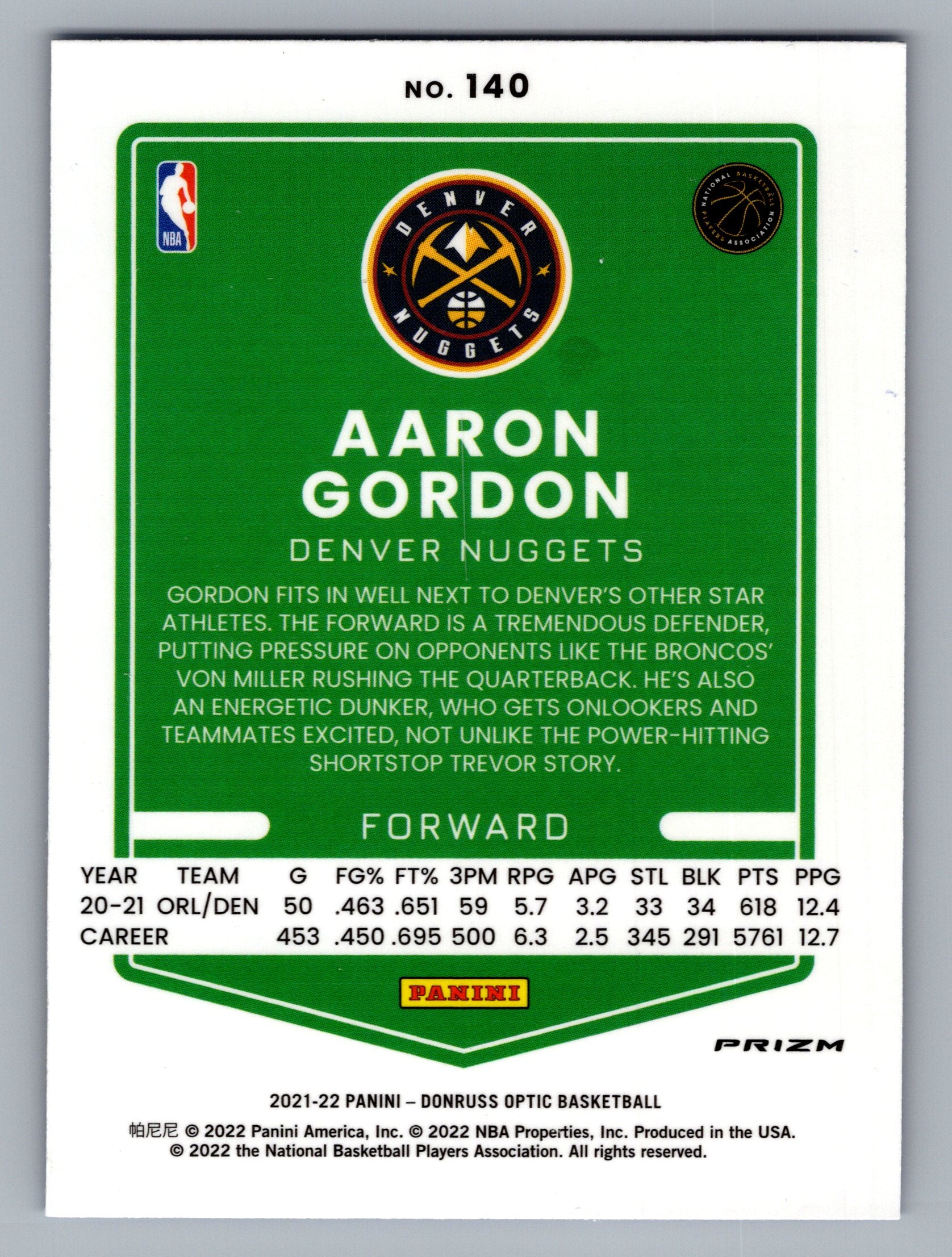 2021-22 Donruss Optic #140 Aaron Gordon Blue Velocity
