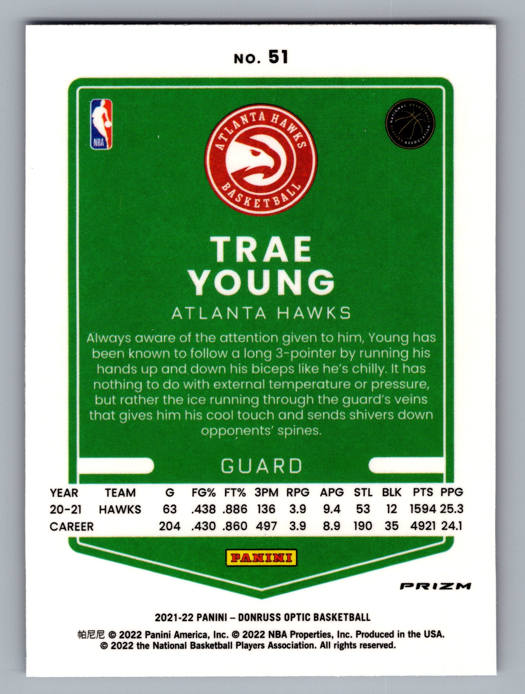 2021-22 Donruss Optic #51 Trae Young Purple