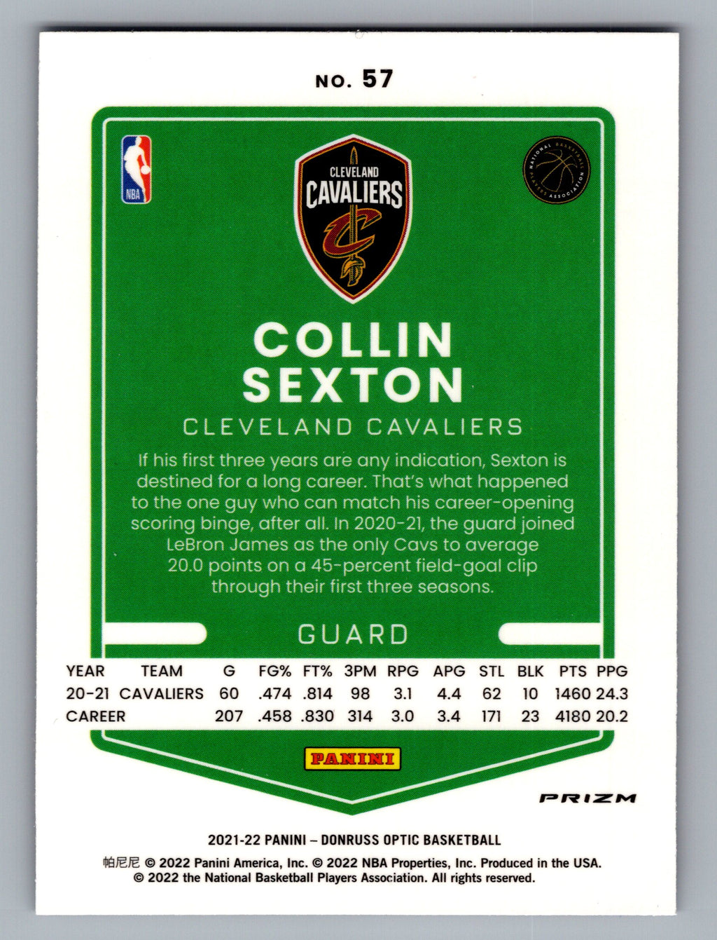 2021-22 Donruss Optic #57 Collin Sexton Purple